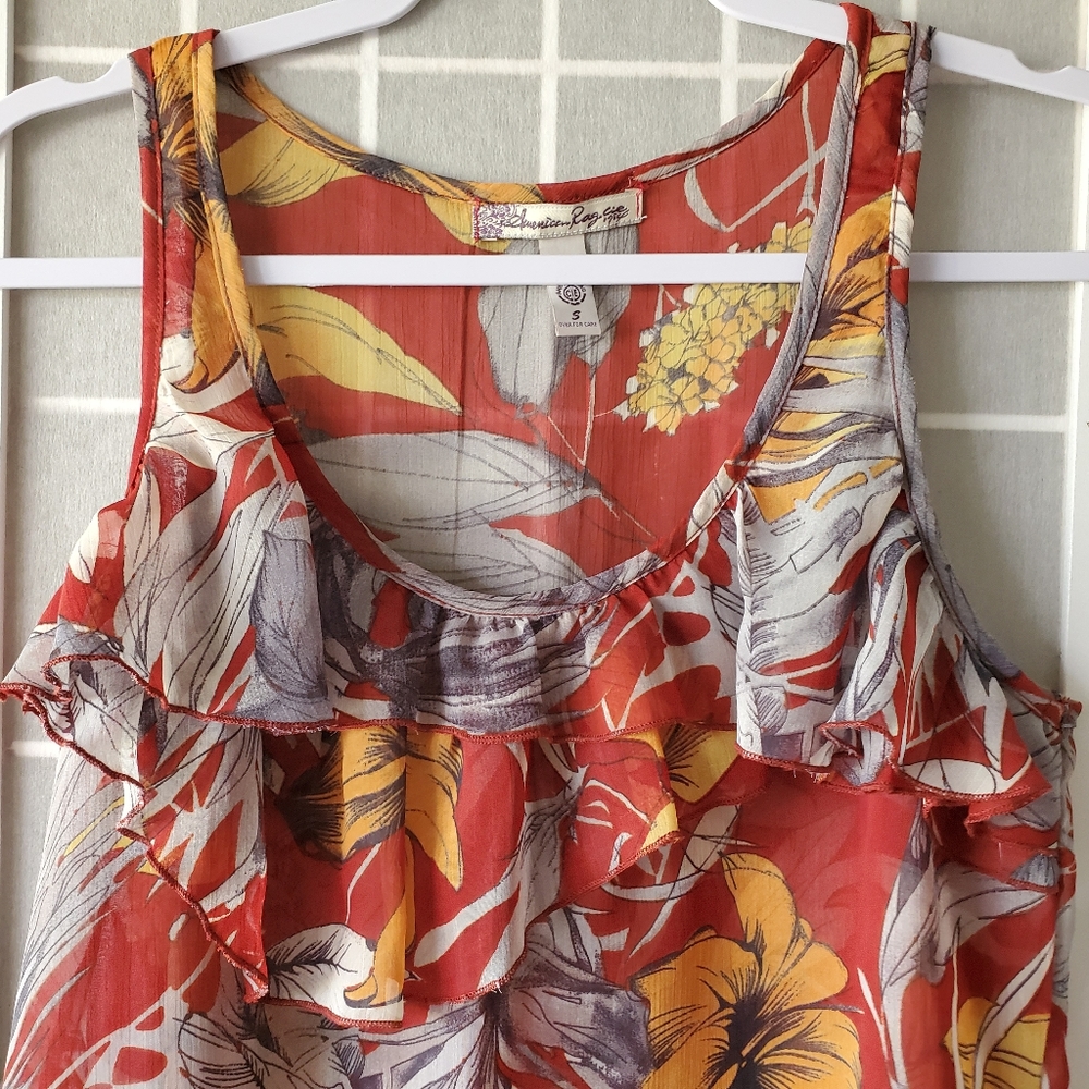 American Rag Floral Ruffled Blouse Size S - Picture 4 of 5